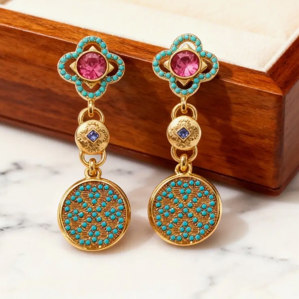 Elegant Gold and Turquoise Dangle Earrings